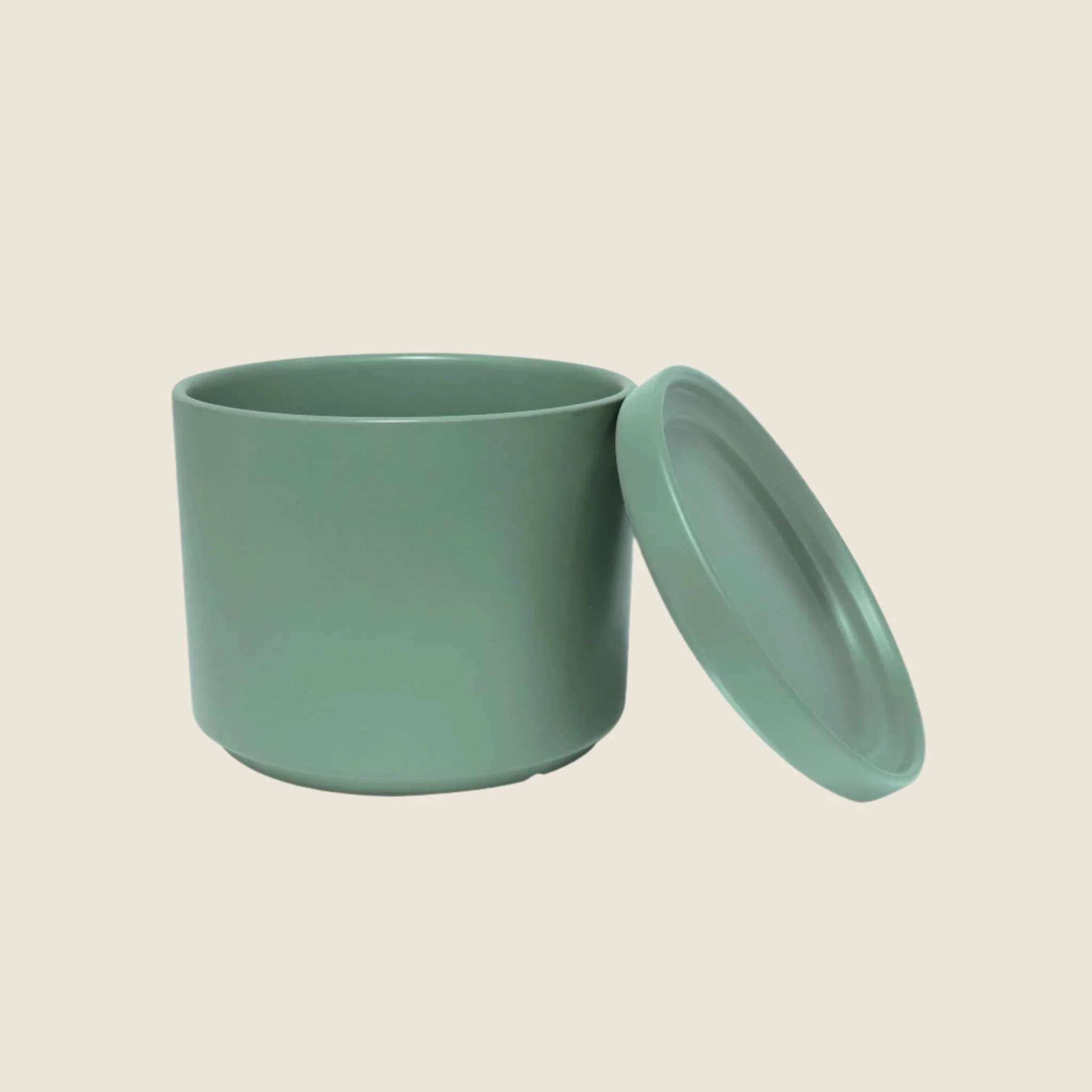 Ceramic Cylinder Planter & Saucer | Eco Green - Image 3