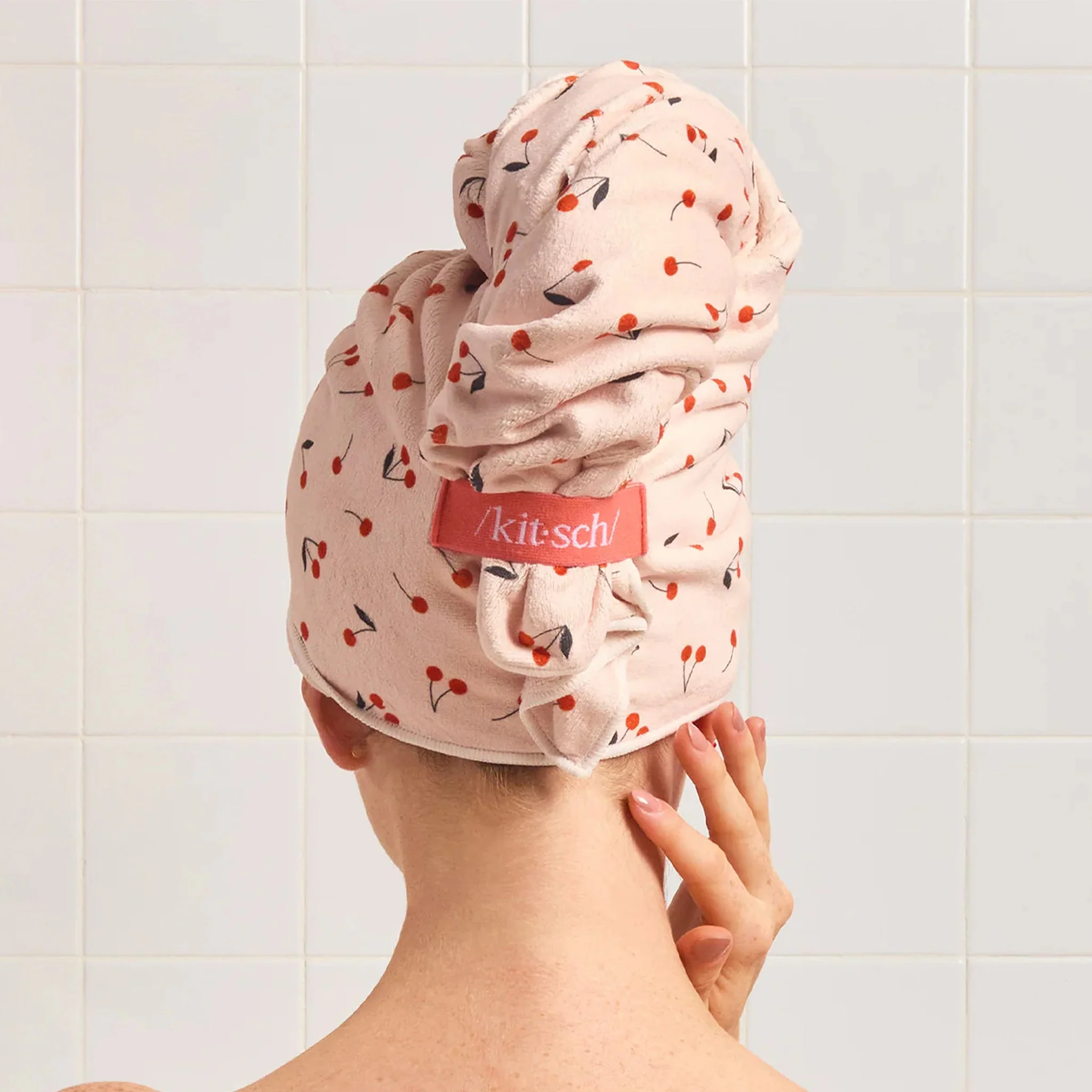 Xl Hair Towel Wrap | Cherry Print - Image 3